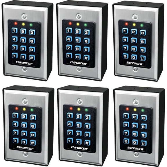 Seco-Larm SK-1011-SDQ Enforcer Access Control Keypad (Pack of 6), Up to 1000 Possible User Codes (4-8 Digits), Always-on Backlit Keypad, Stainless-Steel Faceplate