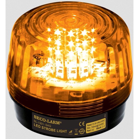 Seco-Larm SL-1301-SAQ/A Amber Lens Strobe Light, 10 Vertical LED Strips (54 LEDs), Built-in 100dB Programmable Siren, Six Different Flash Patterns, Adjustable Flashing Speed, Indoor/Outdoor Use
