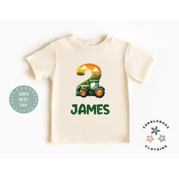 Second Birthday Boy Shirt - Two Birthday Boy Tee - 2 Year Old Boy - Farm Birthday - Tractor Boy Birthday - Kids Natural Toddler Tee, New Born, Baby Shower Gift, New Parents Gift