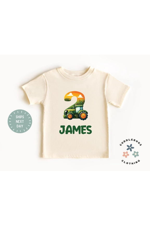 Second Birthday Boy Shirt - Two Birthday Boy Tee - 2 Year Old Boy - Farm Birthday - Tractor Boy Birthday - Kids Natural Toddler Tee, New Born, Baby Shower Gift, New Parents Gift