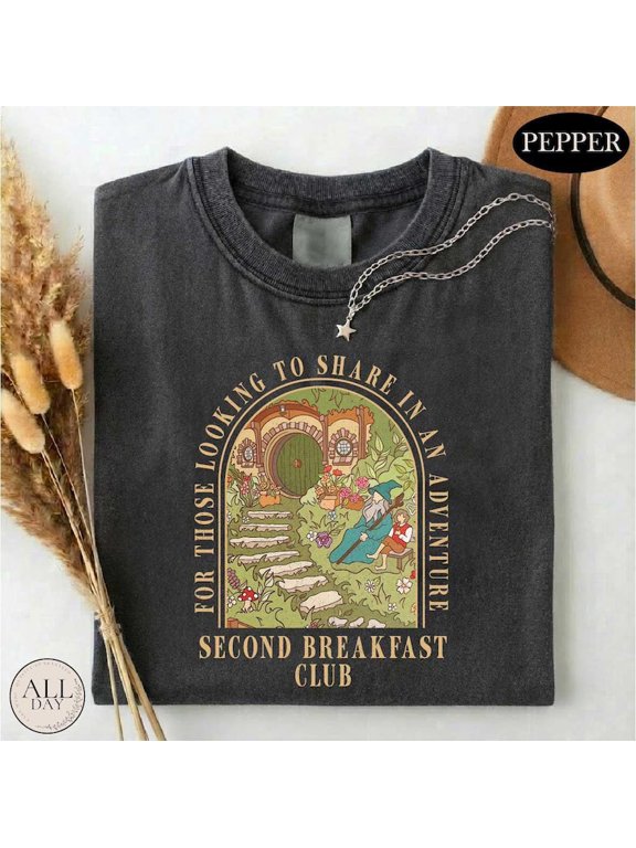 Second Breakfast Club Shirt Adventure Bookish T-shirt Fantasy Book Lover Top Middle-Earth Fan Inspired Apparel Cottagecore Shirt