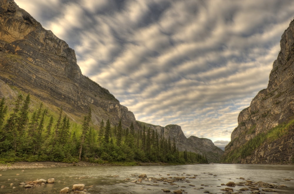 Second Canyon On South Nahanni River With River And Layered Clouds Nahanni National Park Northwest Territories Canvas Art - Peter Mather Design Pics (17 x 11)