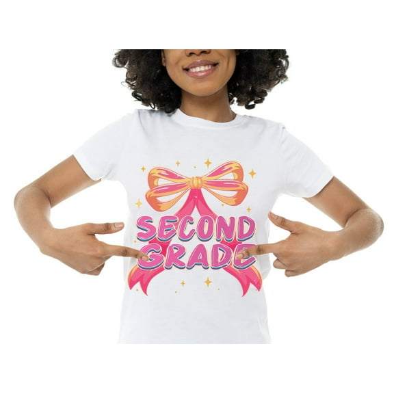 Second Grade Bow T-Shirt for Girls – 100% Cotton Back to School Shirt with Cute Pink Ribbon