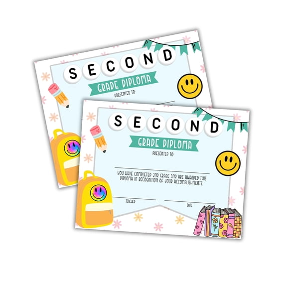 Second Grade Diploma Graduation Certificate 30pk 8.5x11 Friendship Bracelet Superlatives Class Awards Achievement Completion Recognition Teachers 2nd