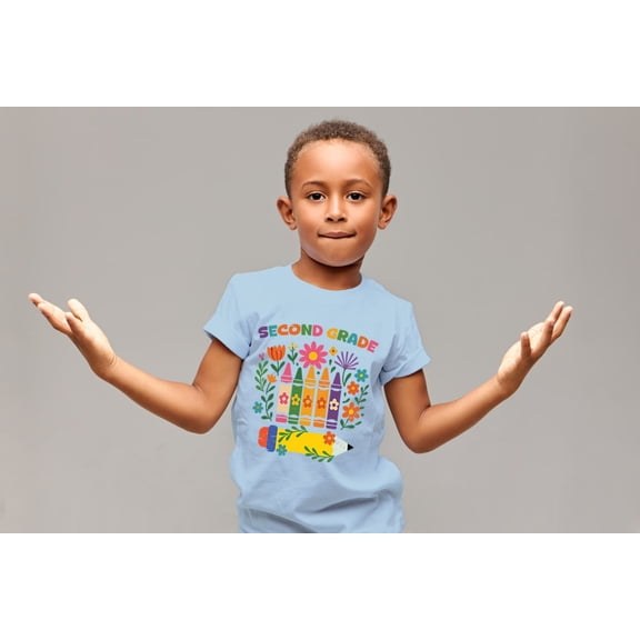 Second Grade Kids T-Shirt - Back to School Pencil and Flower Shirt