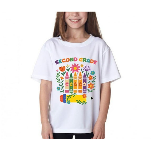 Second Grade Kids T-Shirt - Back to School Pencil and Flower Shirt