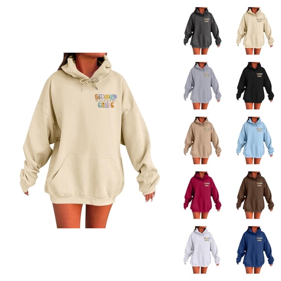 Second Grade Teacher Hoodies for Women 2025 Fall Winter Back To School Hooded Sweatshirt with Pockets Pullover Tops