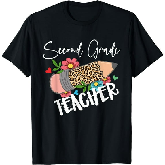Second Grade Teacher Leopard Pencil 2nd Grade Women Teacher T-Shirt