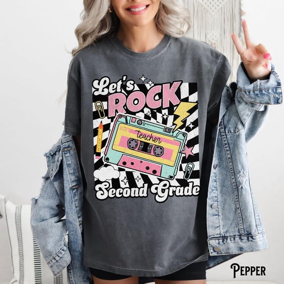 Second Grade Teacher Shirt, 2nd Grade T-Shirt, Checker Retro Tee, Back To School, Cassette Tape, Let's Rock, Teacher Gift