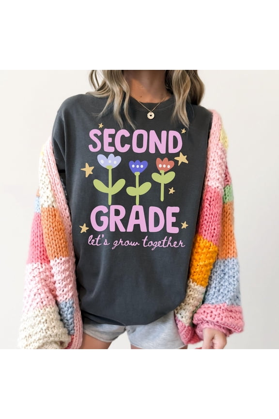 Second Grade Teacher Shirt Floral 2nd Grade Back to School Tee Let 39 s Grow Together TShi