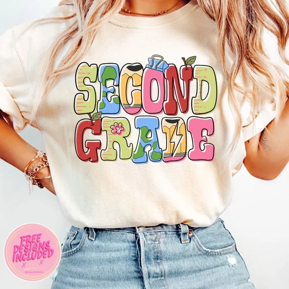 Second Grade Teacher T-Shirt, Retro Back to School Tee with School Doodles, Fun Teacher Life Shirt, First Day Gift for Educators