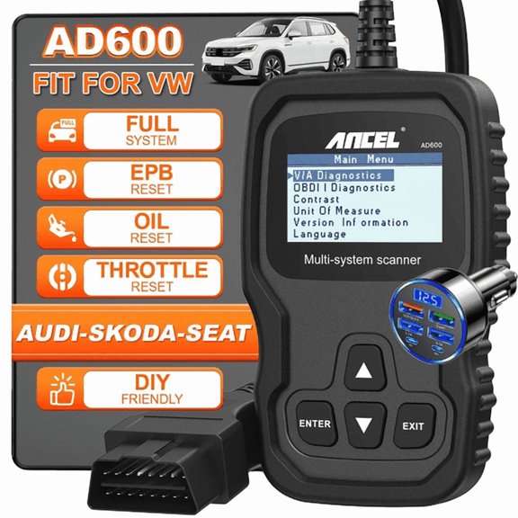ANCEL Car Code ReaderOBD2 Scanner for VW+6-IN-1 Car C.h.a.r.g.e.r