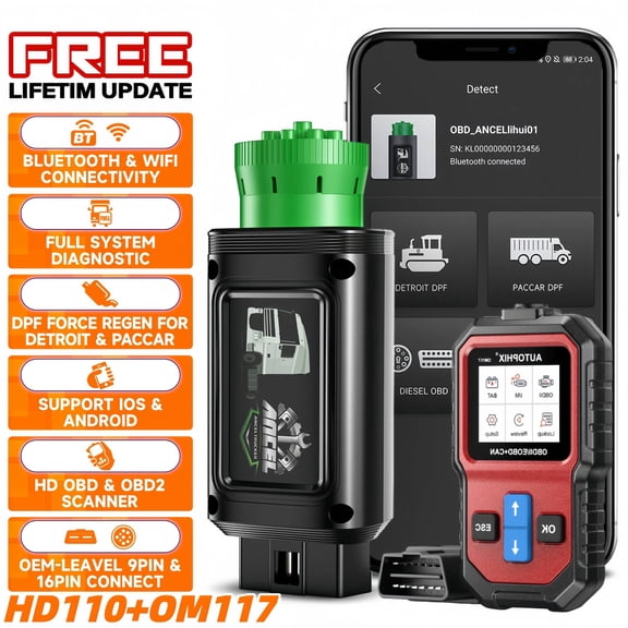 [Second Hand] ANCEL HD110 Diesel Heavy Duty Truck Scanner DPF Regen Detroit Paccar Diagnostic + OM117 Check Engine Code Reader