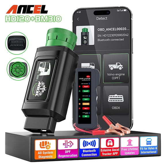 [Second Hand] ANCEL HD120 Heavy Duty Truck Scanner All System DPF Regen Diesel Diagnostic Tool + BM310 Battery Tester