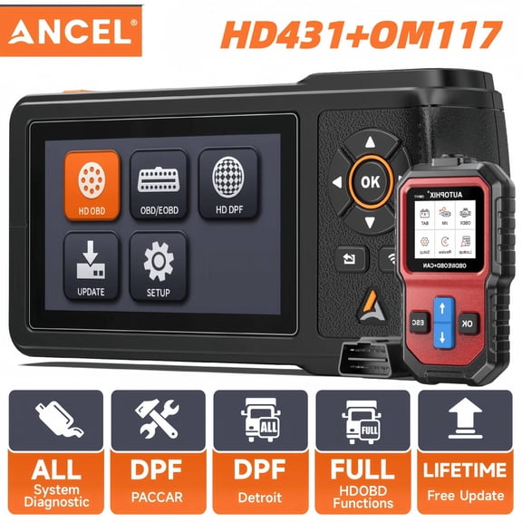 [Second Hand] ANCEL HD431 For Paccar Detroit Heavy Duty Truck Scanner OBD Diesel Diagnostic Tool DPF Regen + OM117 Check Engine Code Reader