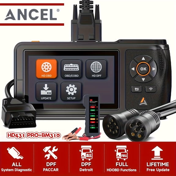 [Second Hand] ANCEL HD431 Pro Heavy Duty Truck Scanner for Detroit & Paccar Engines DPF Regen Tool + BM310 Battery Tester