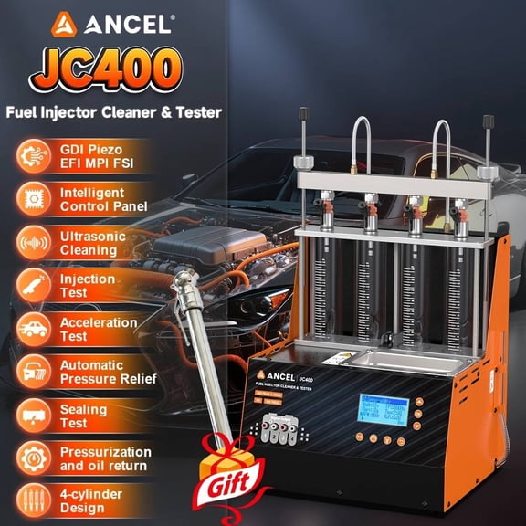 [Second Hand] ANCEL J-C400 Automotive F-uel Injec-tor C-leaner+T/i/r/e P/r/e/s/s/u/r/e Gauge Fuel Injector Cleaner 12V