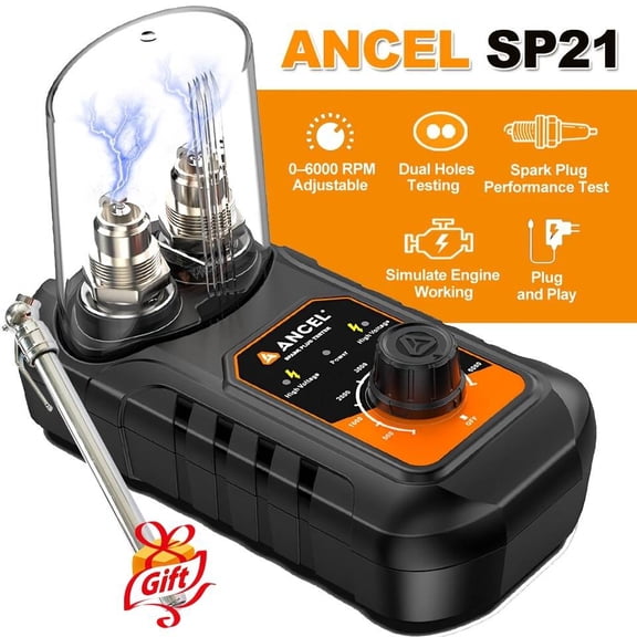 [Second Hand] ANCEL SP21 Spark Plug Tester Auto Diagnostic Scanner+T/i/r/e P/r/e/s/s/u/r/e Gauge Dual-Port Automotive Ignition System