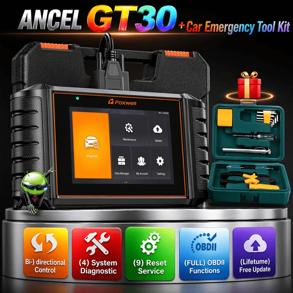 [Second-Hand] FOXWELL 4 SYSTEMS BI-DIRECTIONAL OBD2 Scanner + Car Emergency Tool Kit(Car Emergency Tool Kit No Wireless Functionality)