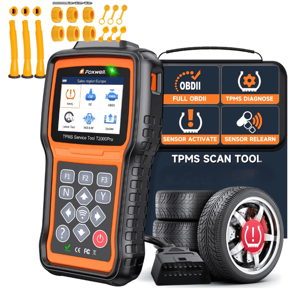 [Second Hand] FOXWELL T2000 Pro Car TPMS Relearn Tool & 3-Pack Ga-s C-an Sp-out Replacement Kits