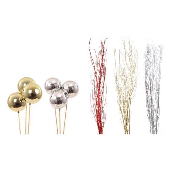 Second Nature 9096381 3-4 ft. Ornament Balls & Glitter Birch Branches - Pack of 24