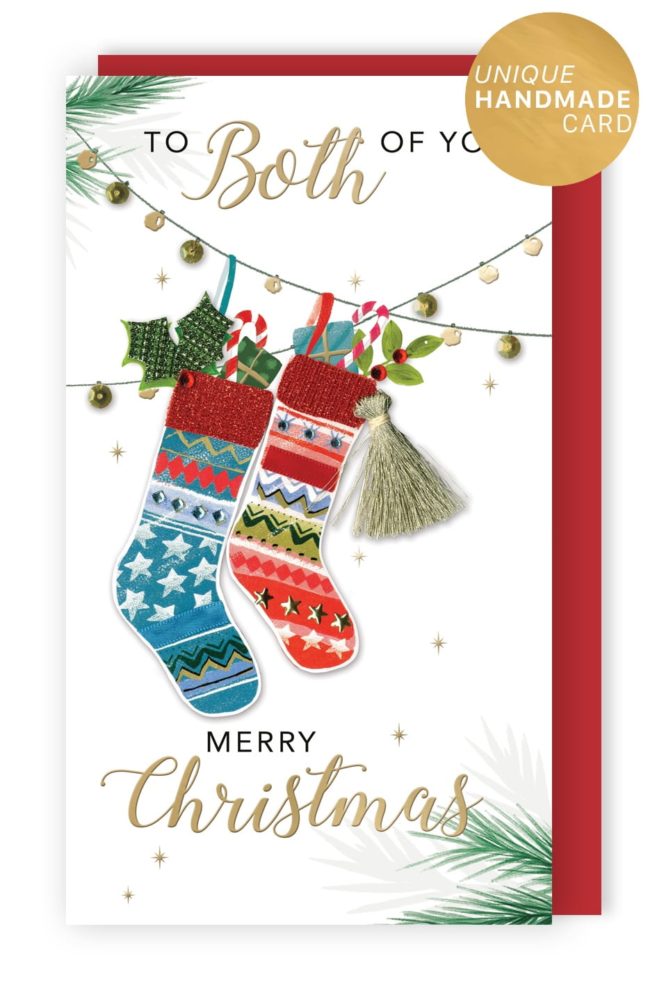 Second Nature Handmade Christmas Card with Champagne Stockings Design for Both of You