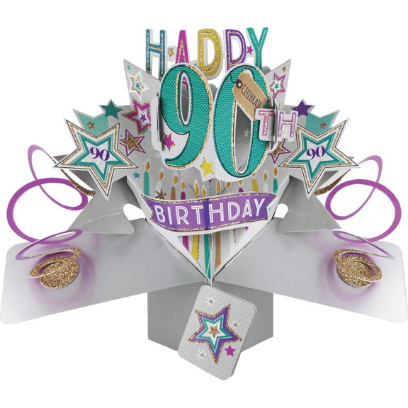 Second Nature Pop-Up 90th Birthday Card with Stars Unique 3D Greeting Card