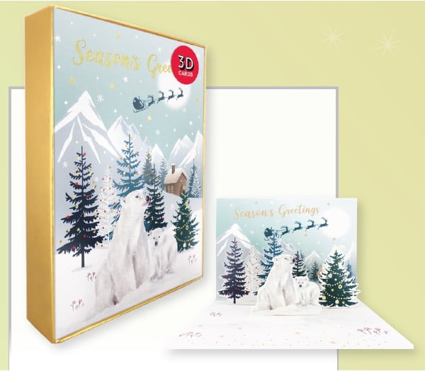 Second Nature Pop Up Christmas Boxed Cards Box contains 5 pop up cards and envelopes - cards are 5"x7"