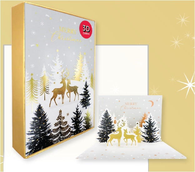 Second Nature Pop Up Christmas Boxed Cards Box contains 5 Second Nature pop up cards and envelopes - cards measure 5"x7"