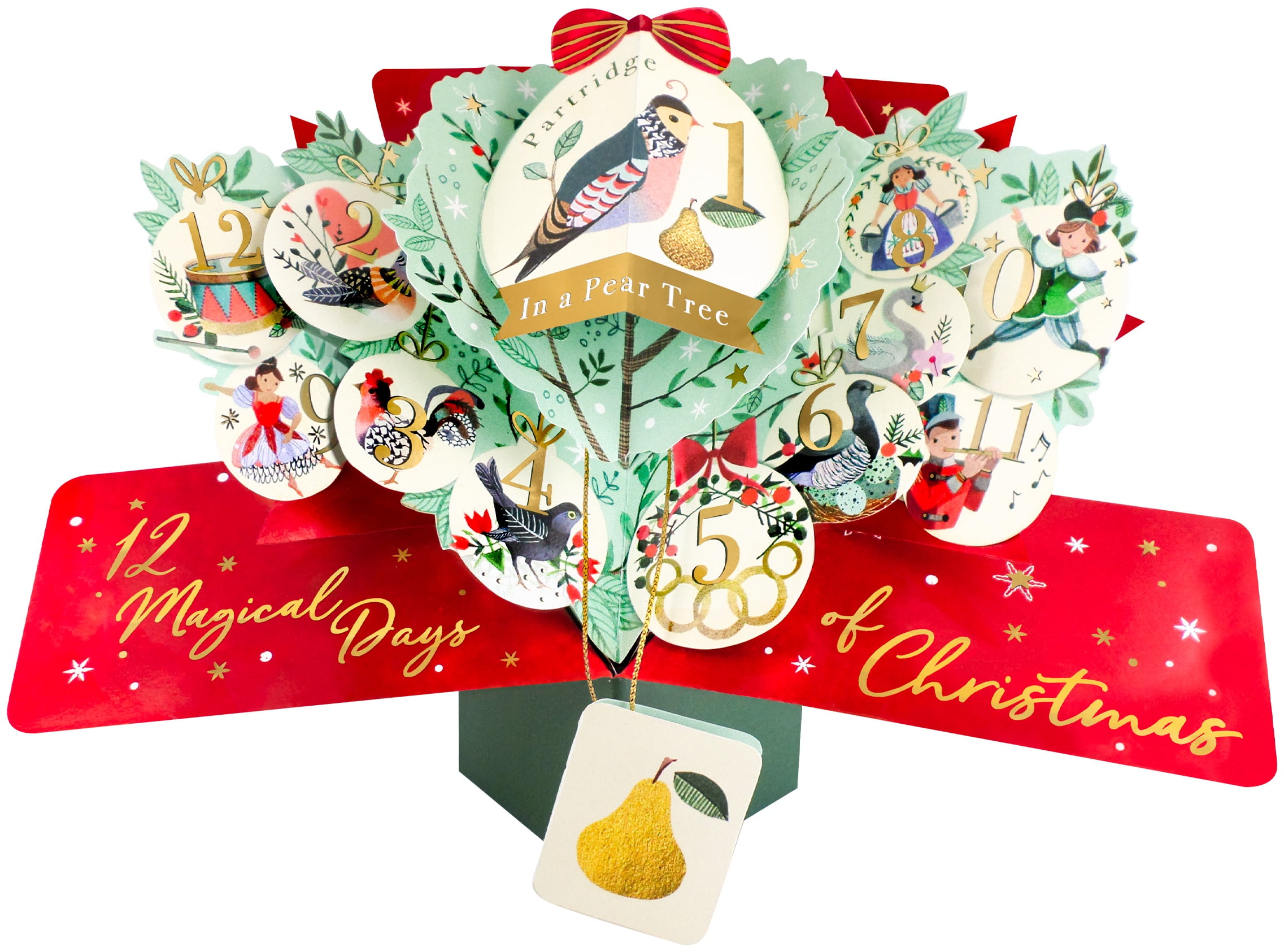 Second Nature Pop Up Christmas Card Traditional 12 Days of Christmas Ornaments