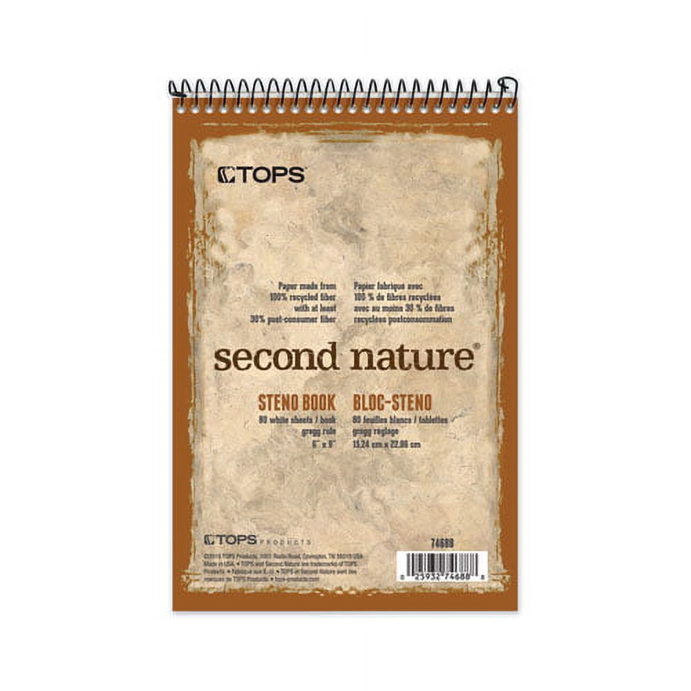 "Second Nature Recycled Notepads, Gregg Rule, Brown Cover, 80 White 6 X 9 Sheets | Bundle of 10 Each"
