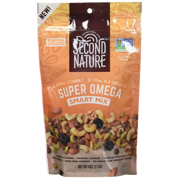 Second Nature Super Omega Smart Snack Mix, 4 oz. Resealable Pouch (Pack of 6) Certified Gluten-Free Snacks