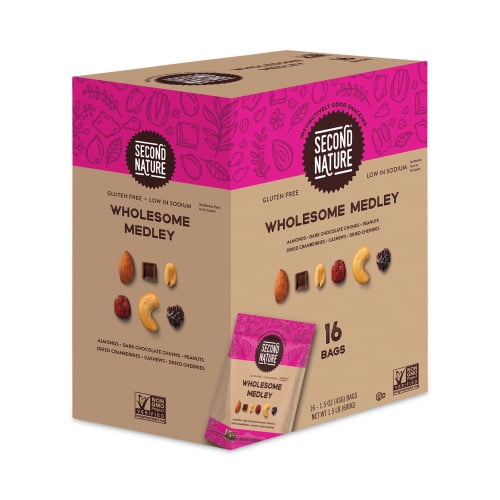 Wholesome Medley Trail Mix, 1.5 oz Bag, 16 Bags/Carton, Ships in 1-3 Business Days Wholesome Medley Trail Mix, 1.5 oz Bag, 16 Bags/Carton, Ships in 1-3 Business Days