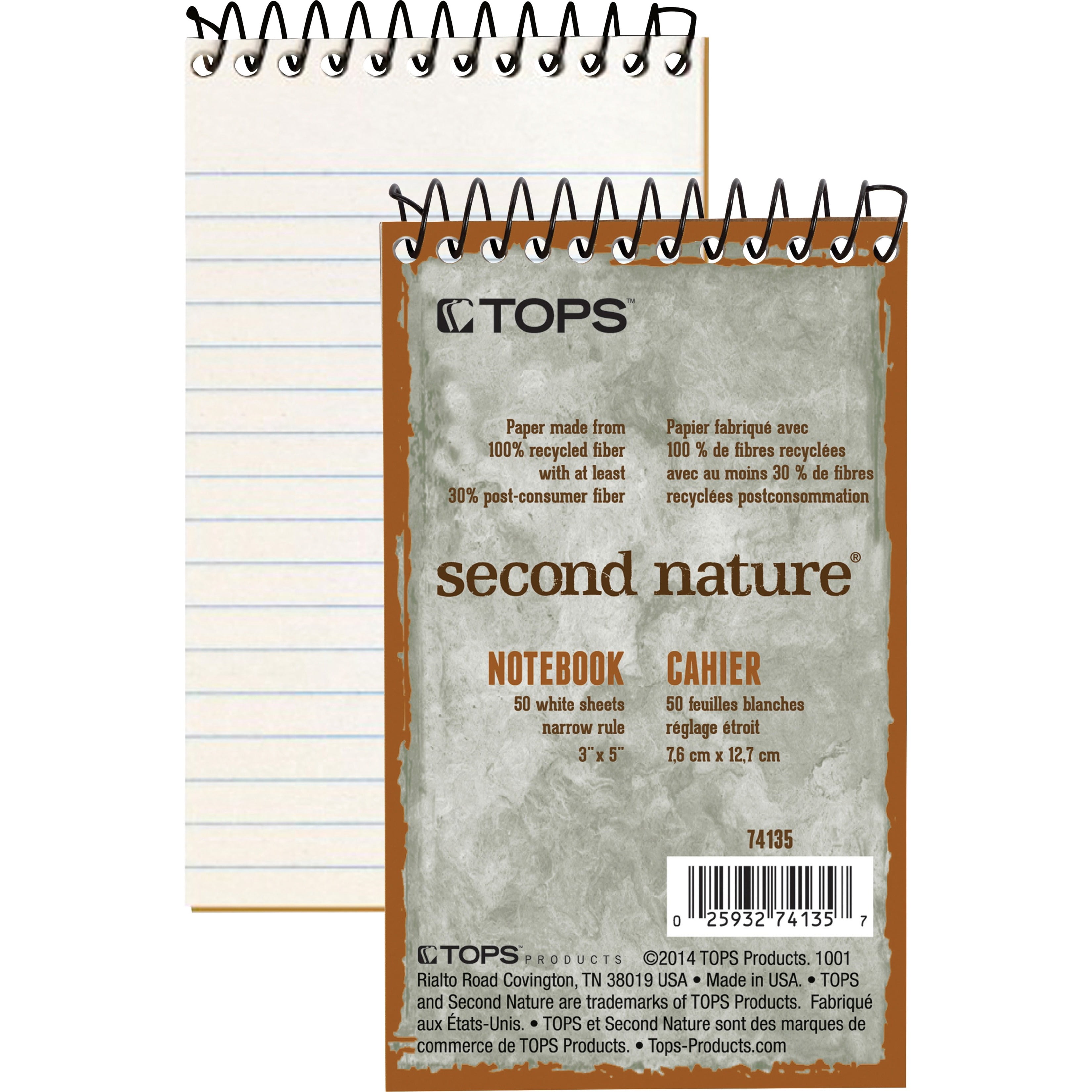 "Second Nature Wirebound Notepads, Narrow Rule, Randomly Assorted Cover Colors, 50 White 3 X 5 Sheets | Bundle of 5 Each"