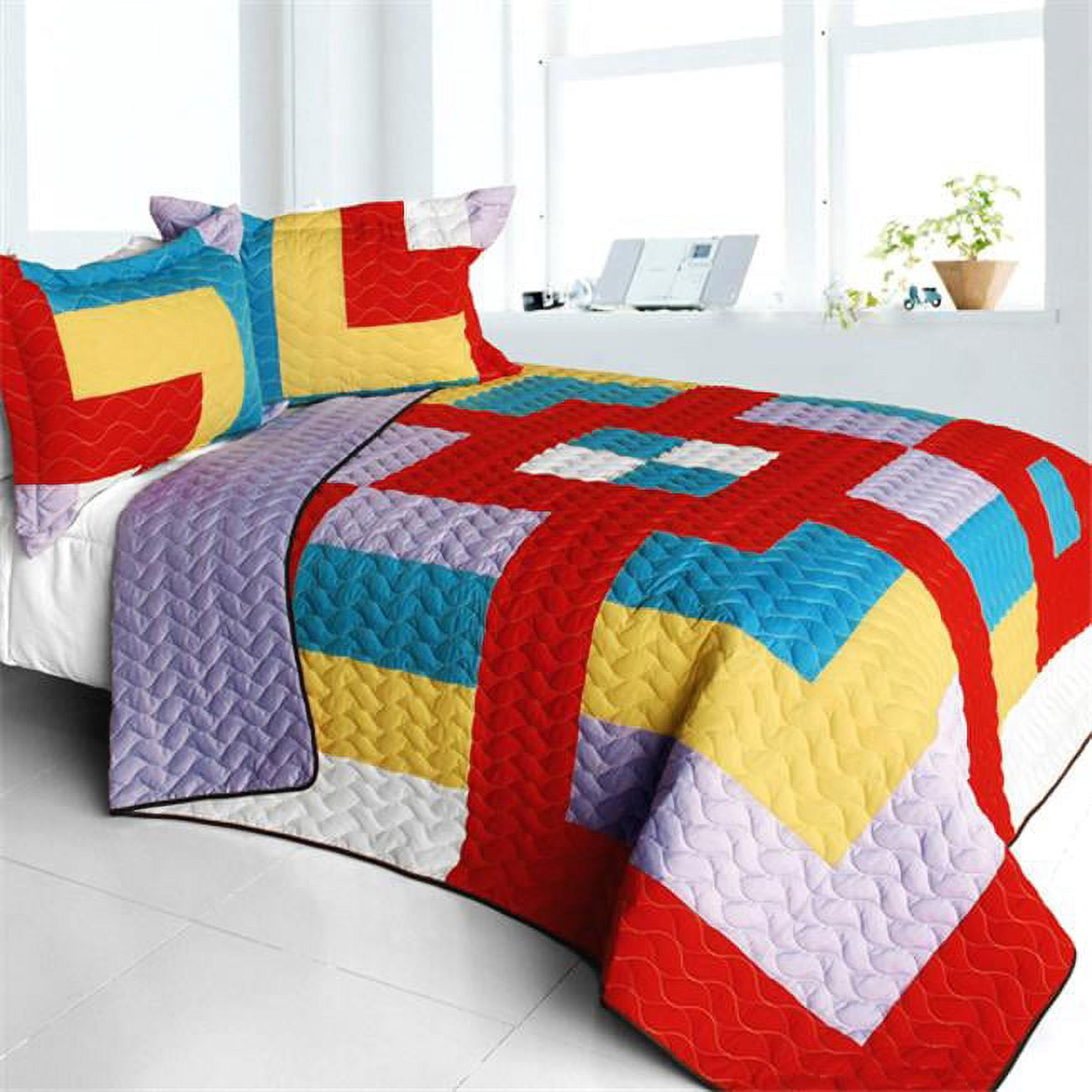 Second Space - 3 Pieces Vermicelli - Quilted Patchwork Quilt Set Full ...