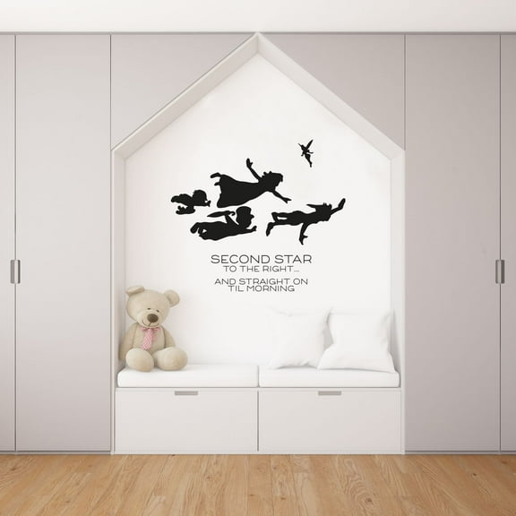 Second Star To The Right And Straight On Til Morning-Peter Pan And Friends Tinkerbell Silhouette Quote Vinyl Wall Art Sticker Decal Home Decoration Design Kids Girls Room Wall Décor Size (10x10 inch)