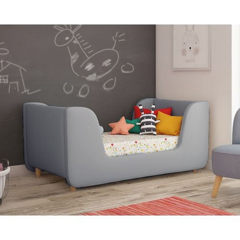 Pebble Gray Velvet Upholstered Toddler Daybed with Wood Frame