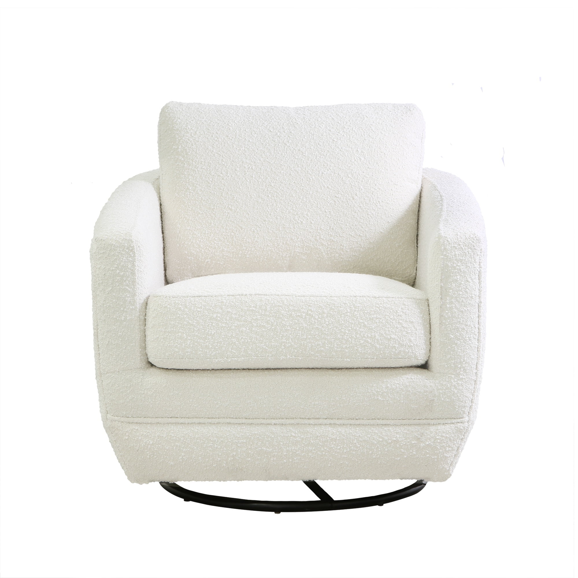 Cream Boucle Velvet Barrel Swivel Glider Chair