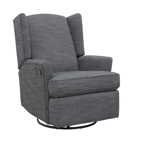 Second Story Home Hemingway Upholstered Wingback Swivel Gliding Recliner- Dark Gray
