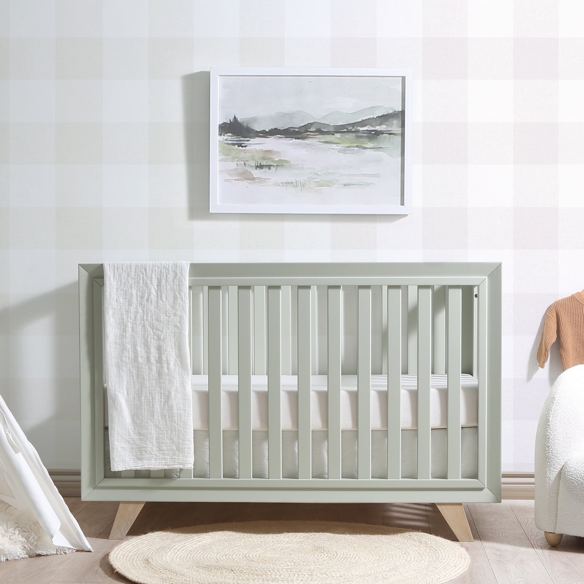 Wooster Sage Green 3-in-1 Convertible Crib with Adjustable Mattress Heights
