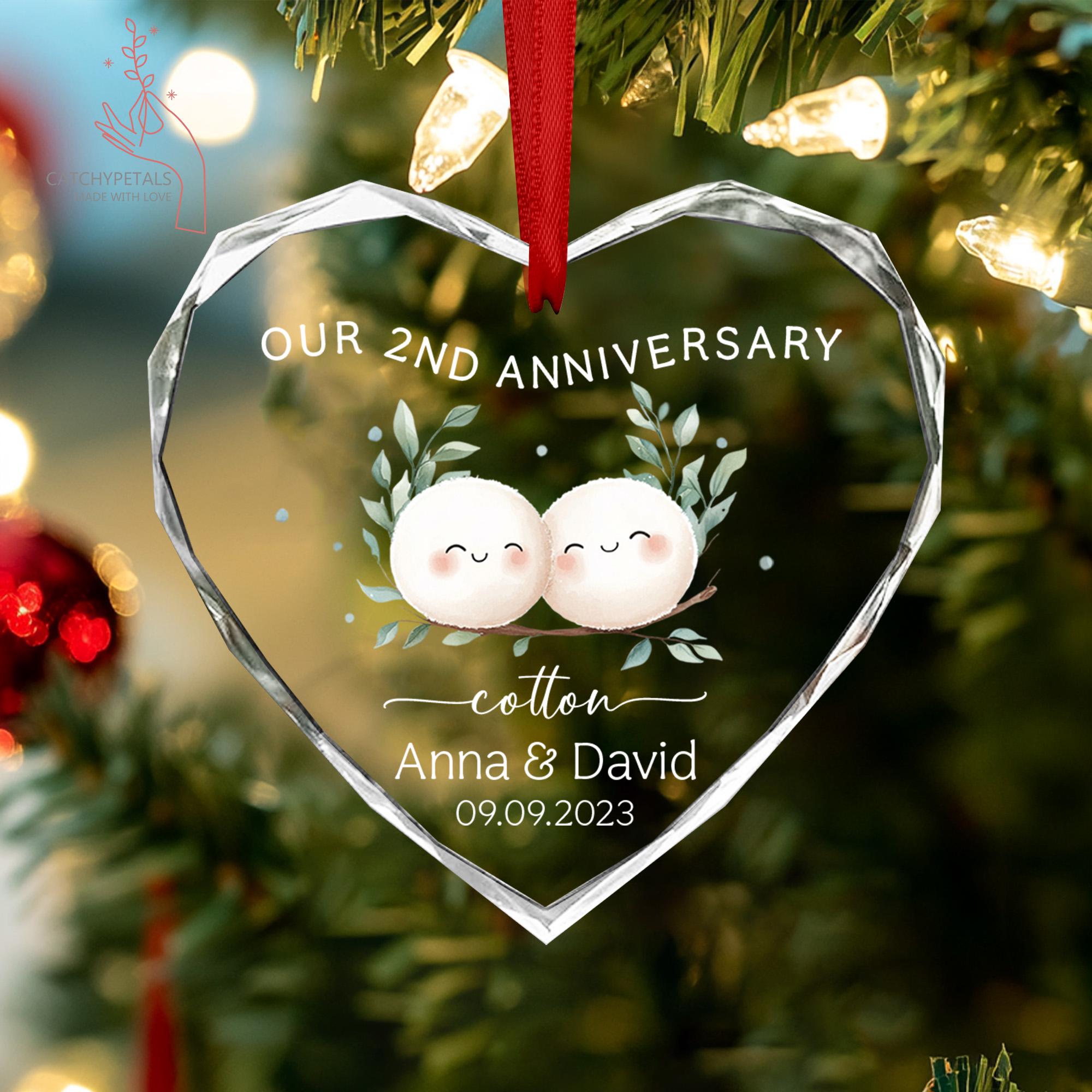 Second Wedding Anniversary Ornament, Cotton Wedding Anniversary Gift
