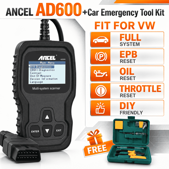 [Combination Pack] 2026 ANCEL OBD2 Diagnostic Scanner for Volkswagen VW +Car Emergency Tool Kit (Car Emergency Tool Kit No Wireless Functionality)