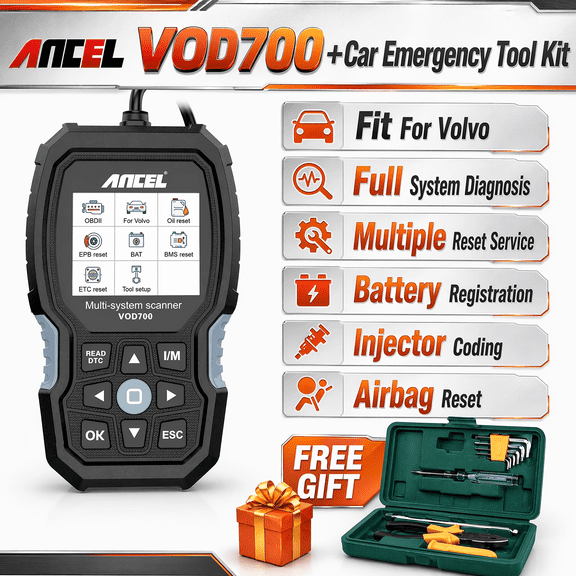 [Second-hand][Combination Pack]ANCEL OBD2 Scanner for VOLVO+Car Emergency Tool Kit (Car Emergency Tool Kit No Wireless Functionality) All System OBD2 Scanner