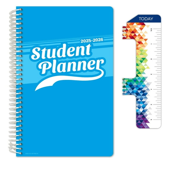 Global Datebooks Dated Middle School or High School Student Planner for Academic Year 2025-2026 Includes Ruler/Bookmark and Planning Stickers (Block Style - 5.5"x8.5" - Swoosh)