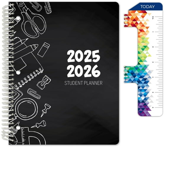 Global Datebooks Dated 2025-2026 Weekly and Monthly Academic Year Student Planner Calendar, August 2025 - June 2026, Includes Ruler/Bookmark and Planning Stickers (Block Style, 8.5"x11", Doodles)