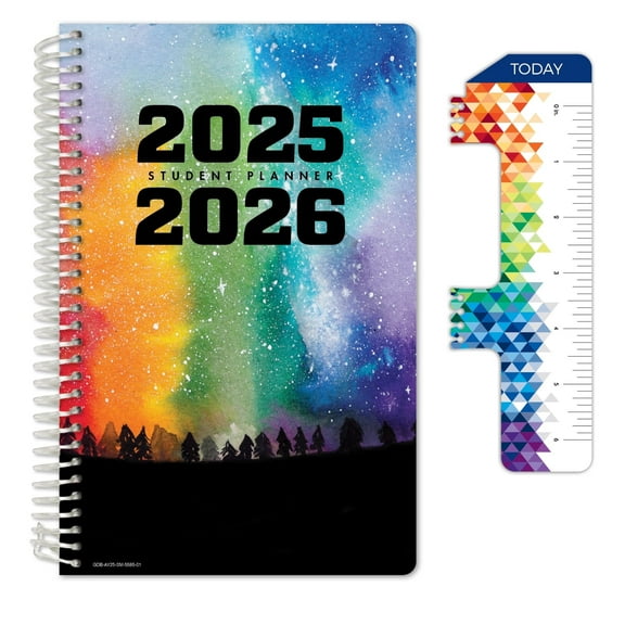 Global Datebooks Dated Secondary Student Planner 2025-2026, Matrix Style, Rainbow Silhouette, 5.5"x8.5", Academic Year August 2025 - June 2026