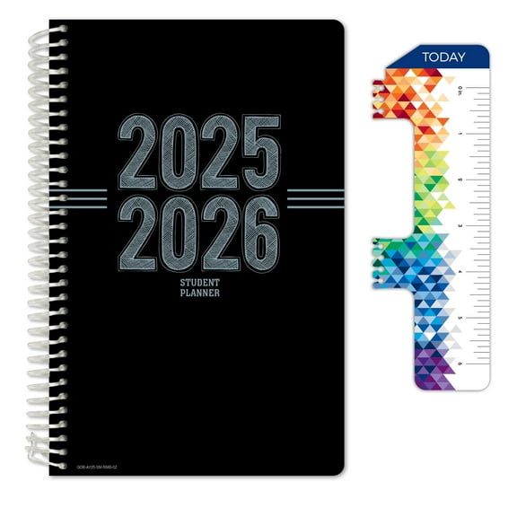 Global Datebooks Dated 2025-2026 Weekly and Monthly Academic Year Student Planner Calendar, August 2025 - June 2026, 5.5" x 8.5", Ruler/Bookmark and Planning Stickers (Matrix Style - Triple Stripe)