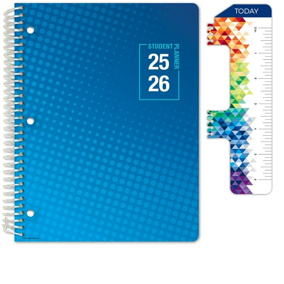 Global Datebooks Dated 2025-2026 Weekly and Monthly Academic Year Student Planner Calendar, August 2025 - June 2026, Ruler/Bookmark and Planning Stickers (Matrix Style - 8.5"x11" - Halftone Blue)
