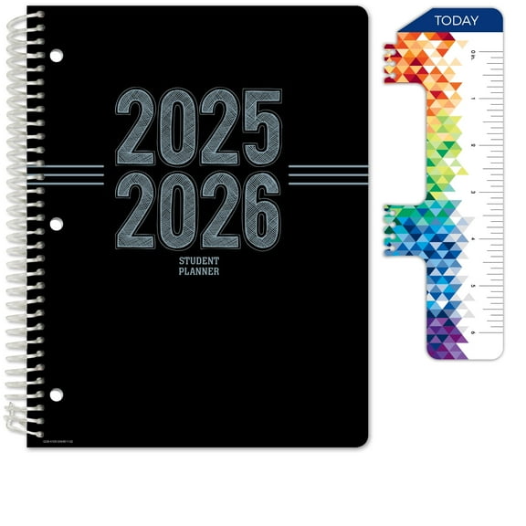 Global Datebooks Dated 2025-2026 Weekly and Monthly Academic Year Student Planner Calendar, August 2025 - June 2026, Ruler/Bookmark and Planning Stickers, Matrix Style, 8.5"x11", Triple Stripe