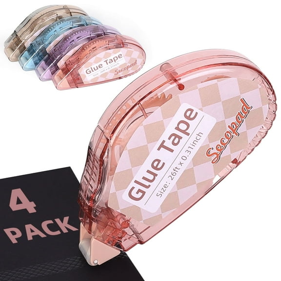 Scrapbook Tape, 4 Pack Double Sided Tape Roller for Crafts, Adhesive Glue Runner Scrapbooking Supplies Journaling Office Supplies for Adults, 0.3IN x 26FT